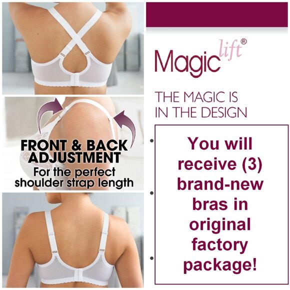 Set of 3! 46F Glamorise MAGIC LIFT Bra (CONVERTIBLE-STRAPS) Wireless WHITE NEW - Picture 1 of 14